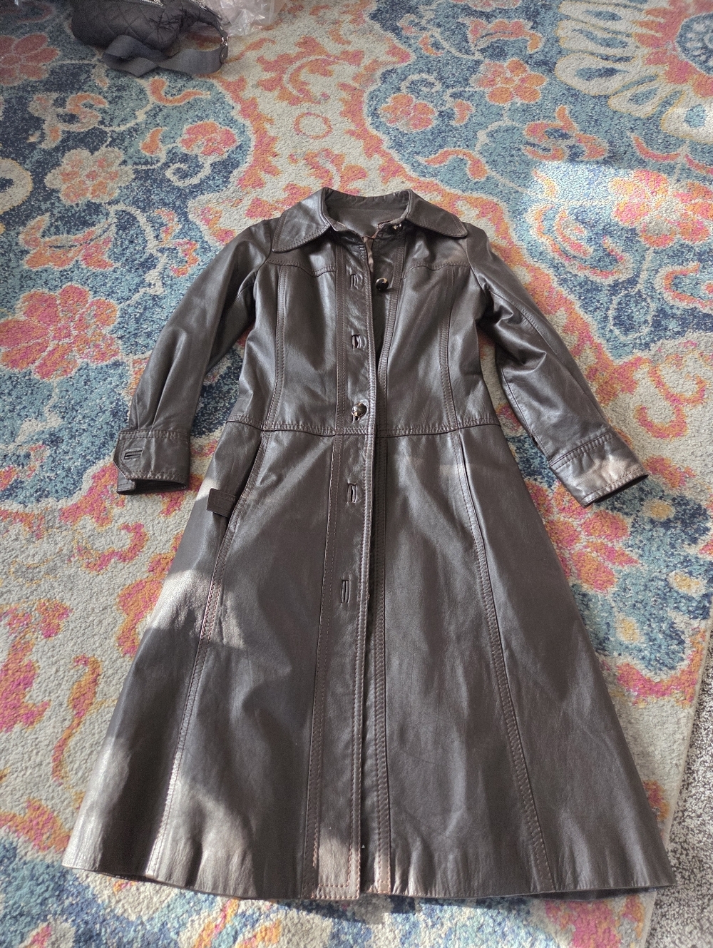 Vintage Brown Leather Midi Coat See Measurements - Picture 2 of 14